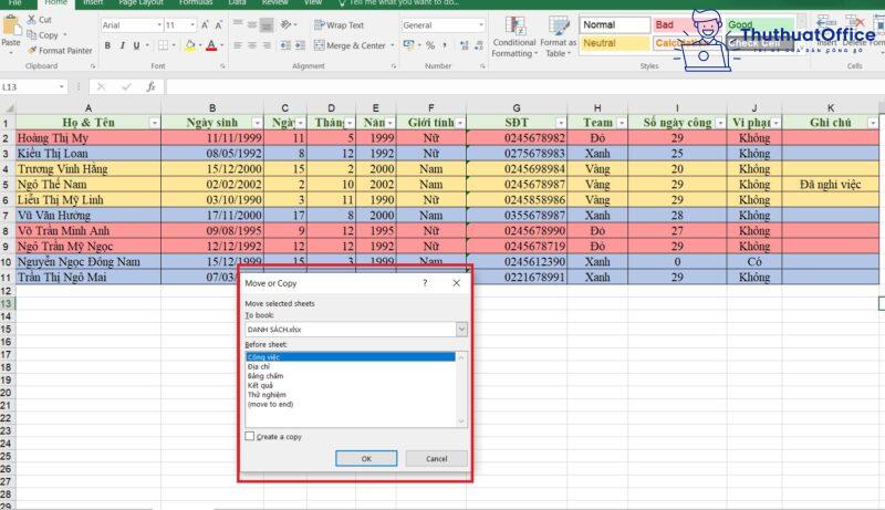 copy sheet trong Excel