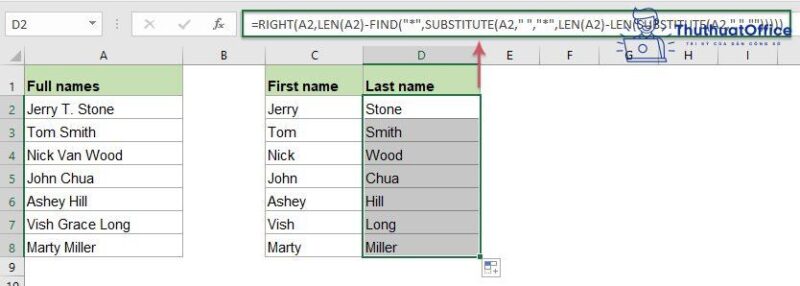 cách tách tên trong Excel 01