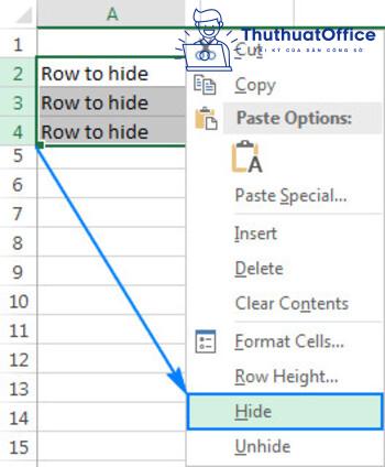 cách ẩn dòng trong Excel