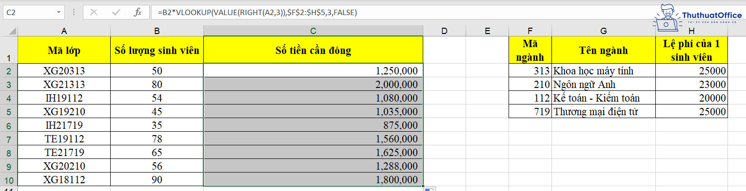 hàm VALUE trong Excel