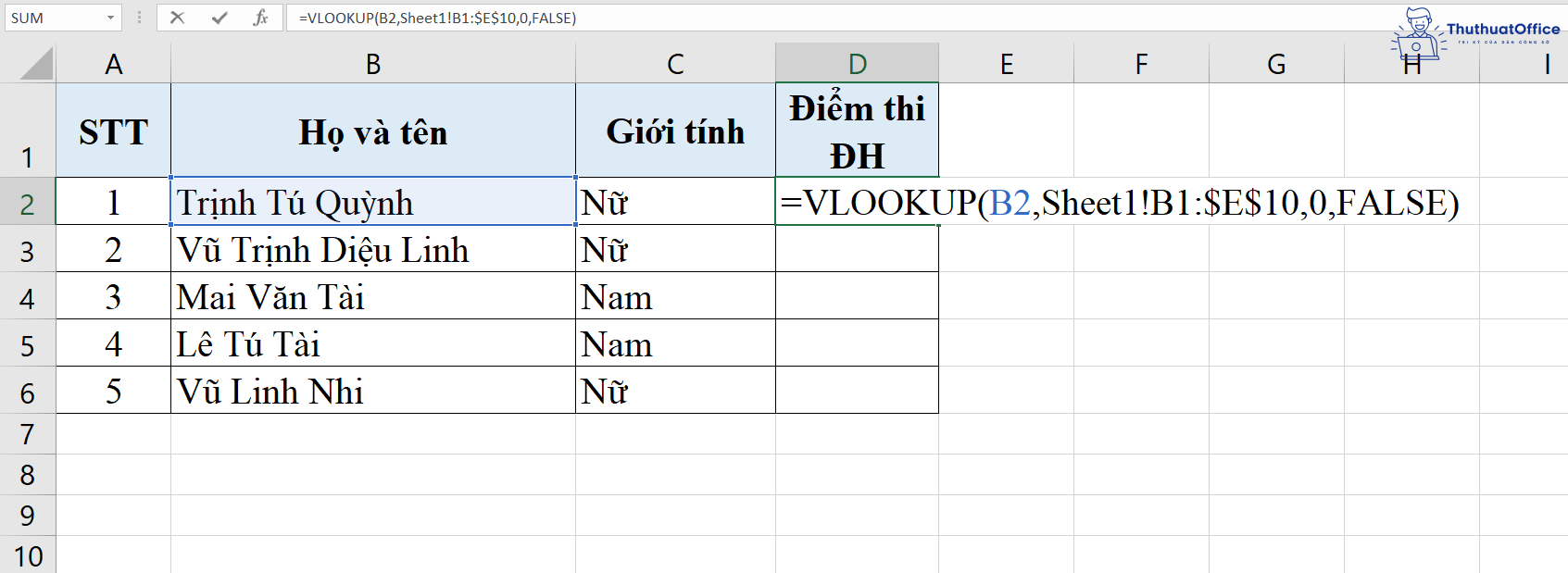 hàm VLOOKUP trong Excel