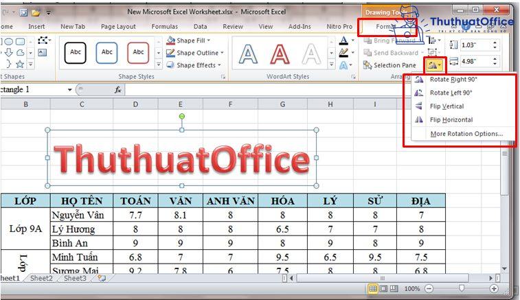 Xoay chữ trong Excel
